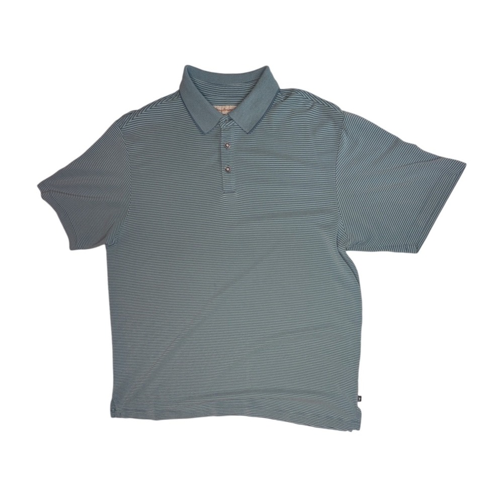 Tommy Bahama Polo Shirt Mens XL Blue Striped‎ Modal Blend Short Sleeve Casual